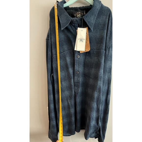 NWT RRL BY RALPH LAUREN Plaid-Print Jersey Popover Workshirt Navy/Blue Medium - Picture 9 of 13